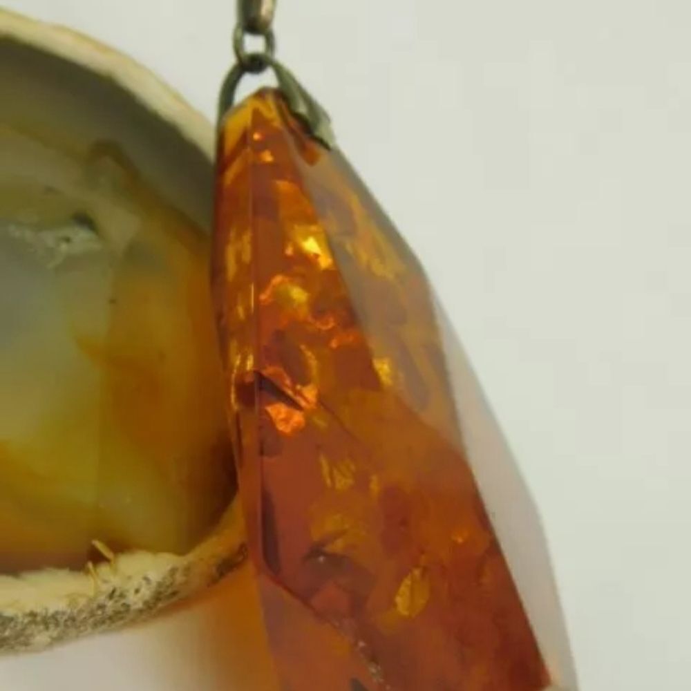 Artisan 925 Chunky Cognac Amber Statement Pendant Necklace 20.1g - Picture 4 of 6